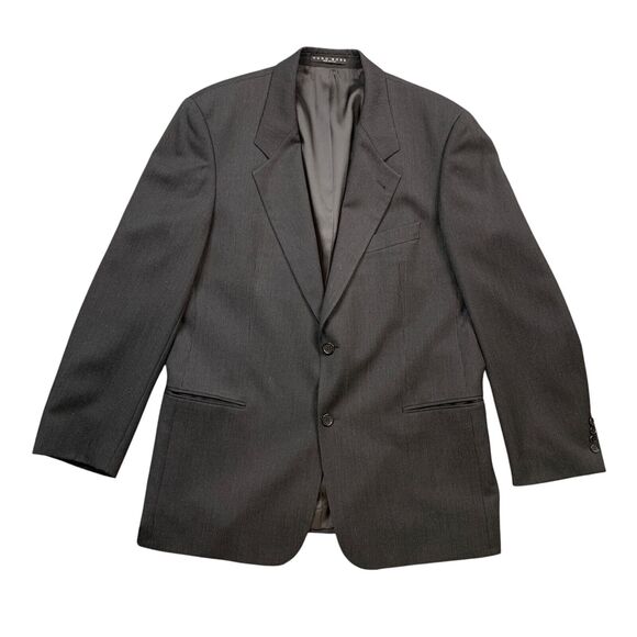 Vintage Hugo Boss Blazer Mens 44 Black Grey Virgin Wool Notch 2 Button Made USA - Picture 1 of 16